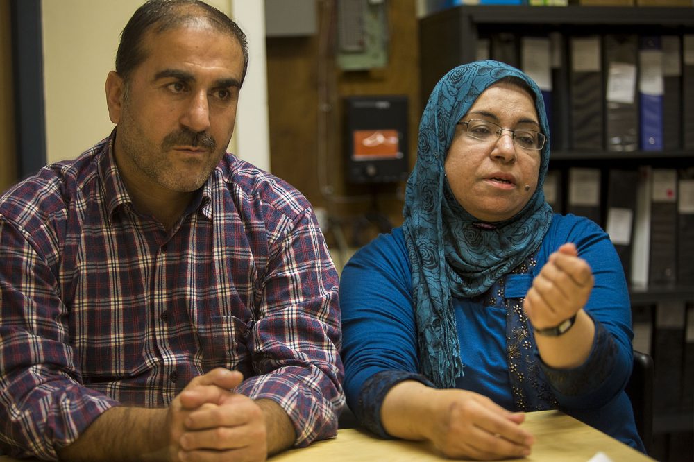 Khalil and Amina Abdo say it took about three years from the time they applied for refugee status until they were settled in Massachusetts. (Jesse Costa/WBUR)