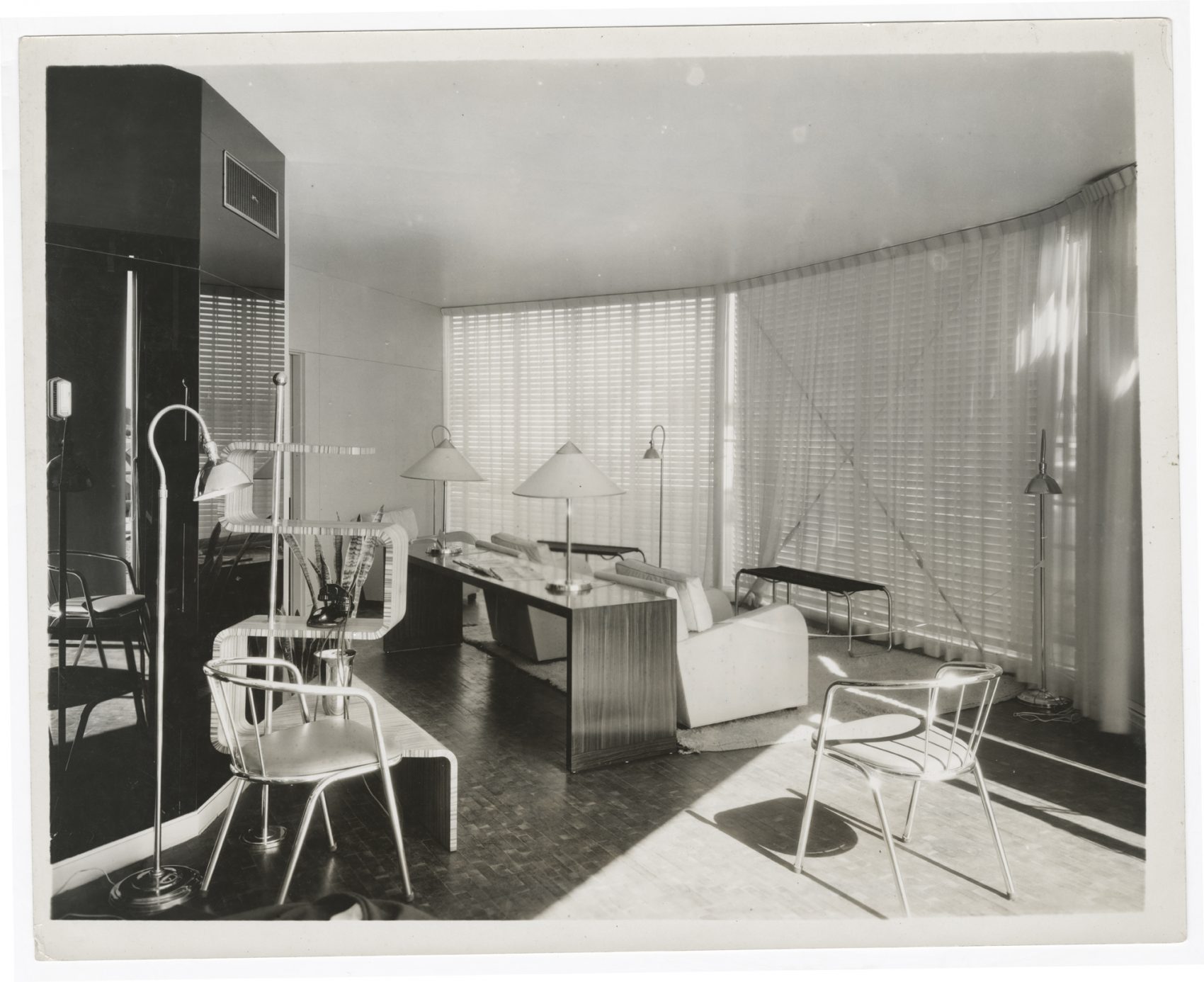 An interior view of the living room in the &quot;House of Tomorrow,&quot; designed by George Keck for the Home and Industrial Arts exhibit at the Century of Progress World's Fair in Chicago in 1933. (Courtesy Chicago History Museum)