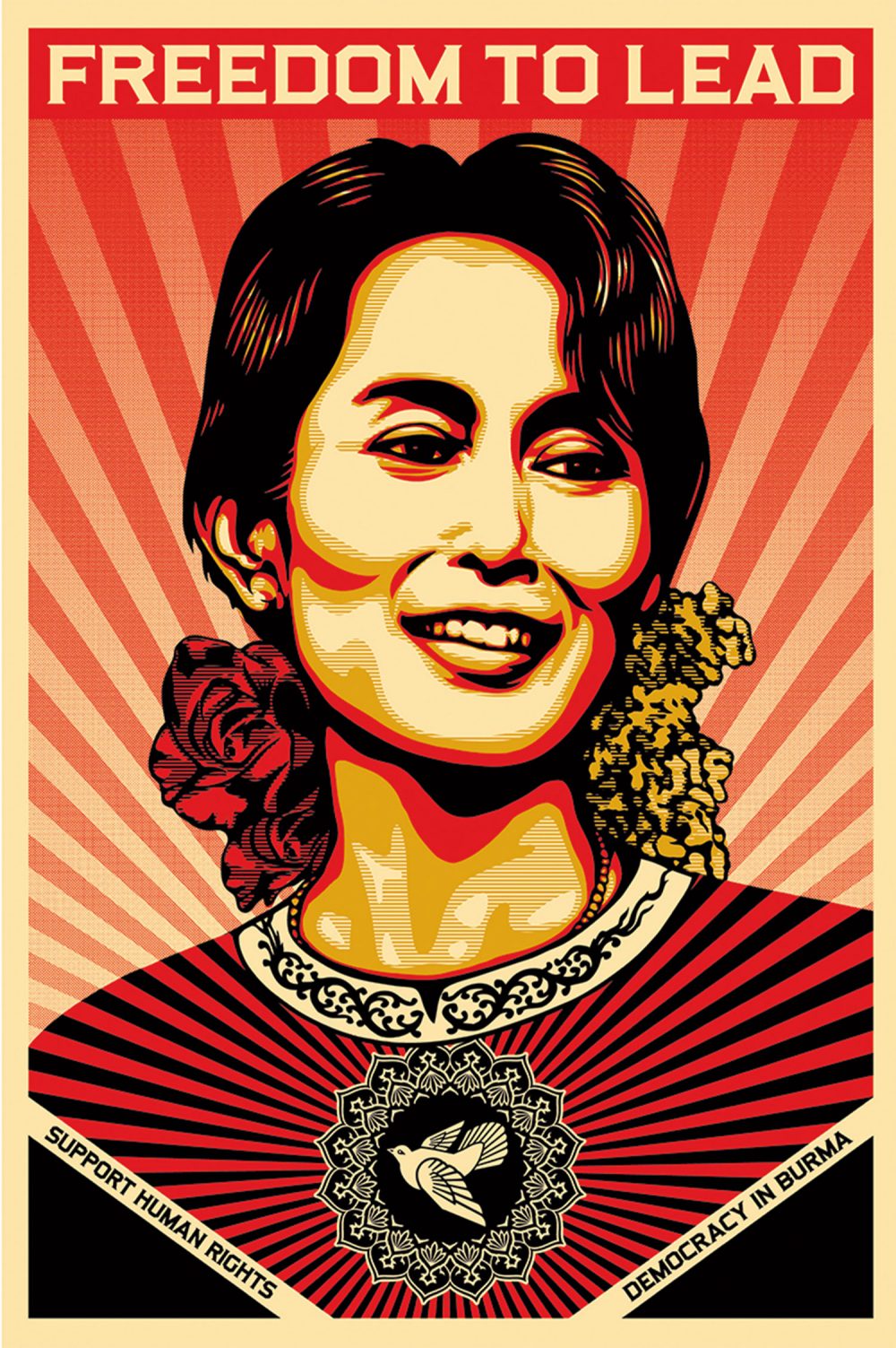Shepard Fairey, “Freedom to Lead: Aung San Suu Kyi.” (Courtesy Massachusetts College of Art and Design)