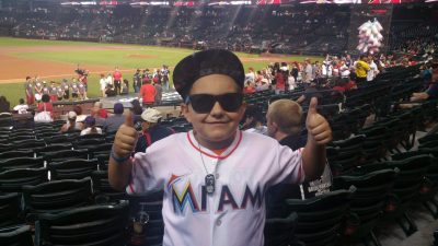 Tommy at Chase Field in Arizona for a Diamondbacks-Marlins game in June. (Courtesy of Dave MacDougall)