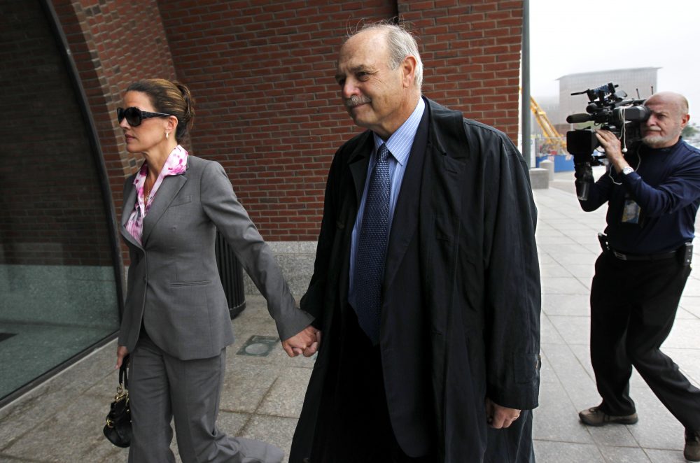 Former Massachusetts House Speaker Salvatore DiMasi, center, and his wife Debbie arrive at federal court in Boston on Sept. 23, 2011, during his trial on corruption charges. (Steven Senne/AP)