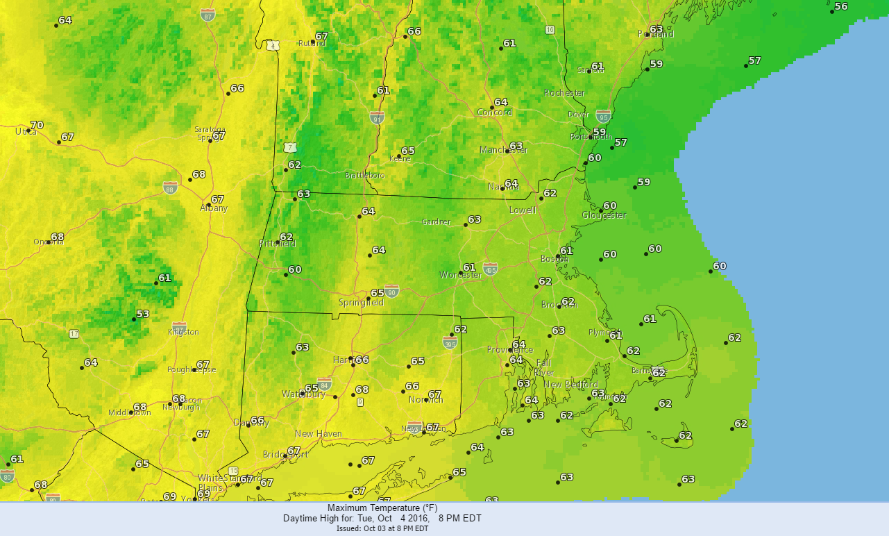 Cool temperatures prevail Tuesday afternoon, but warmer weather will come later this week. (Dave Epstein/WBUR)