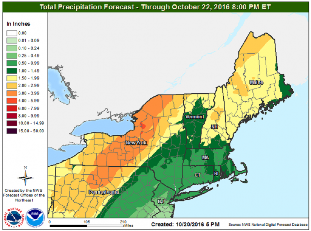 Isolated areas could see up to an inch of rain in heavier downpours on Saturday. (Courtesy NOAA)