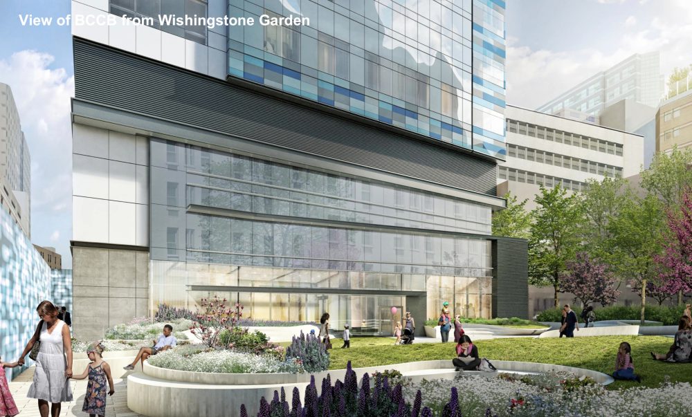 A rendering of the planned Anne and Olivia Prouty’s Wishingstone Garden, a quarter-acre outdoor garden at Boston Children’s Hospital. Anne and Olivia were daughters of hospital donor Olive Prouty who died in infancy. The current Prouty Garden was bestowed to the hospital by Olive Prouty in 1956. (Courtesy Boston Children's Hospital)