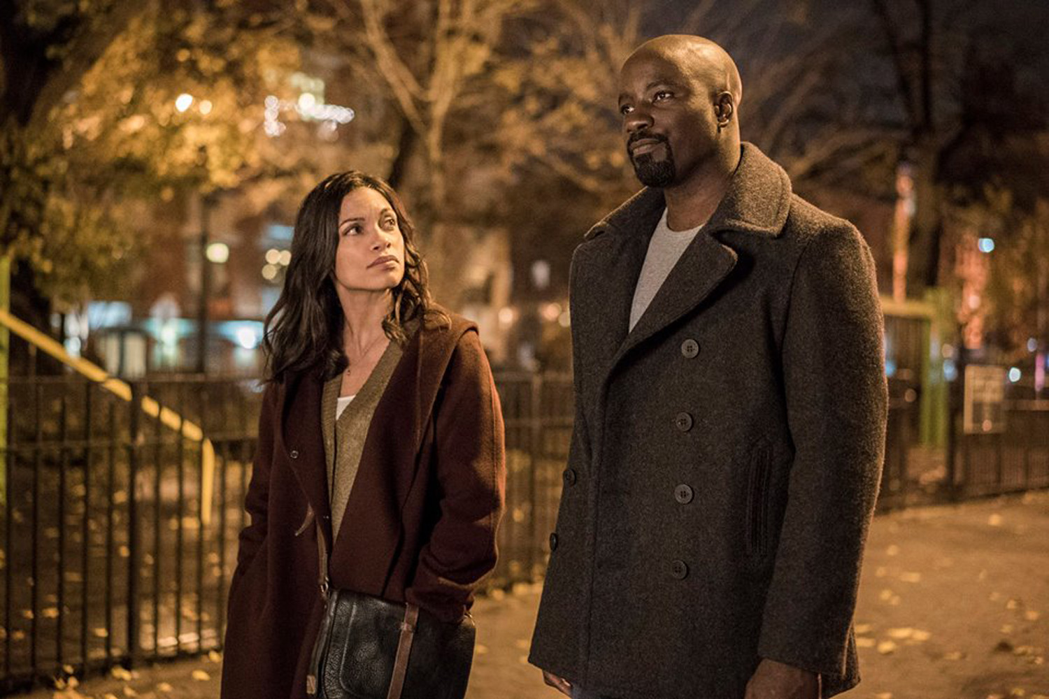 Claire Temple (Rosario Dawson) and Carl Lucas (Mike Colter) in a scene from Netflix's &quot;Luke Cage.&quot; (Courtesy Netflix) 