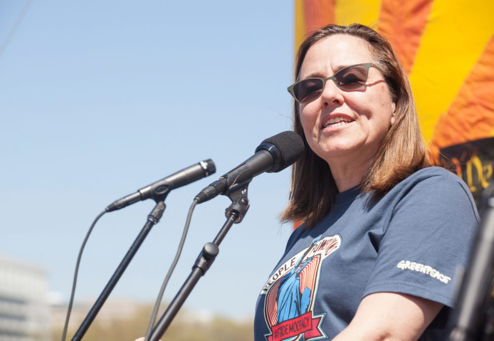 Greenpeace USA Executive Director Annie Leonard speaks at a rally in front of the U.S. Capitol in Washington in April 2016. (Courtesy Ian Foulk/Greenpeace)