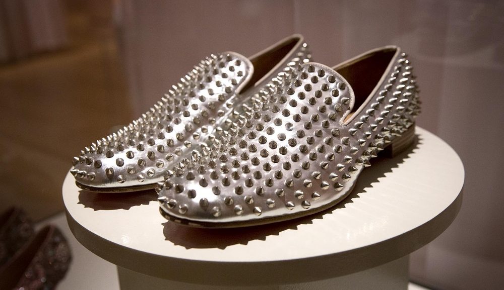 Christian Louboutin's &quot;Rollerboy Silver Spikes.&quot; (Robin Lubbock/WBUR)