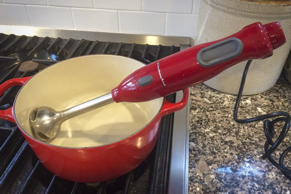Kathy's immersion blender, used to make her escarole and white bean soup. (Kathy Gunst for Here &amp; Now)