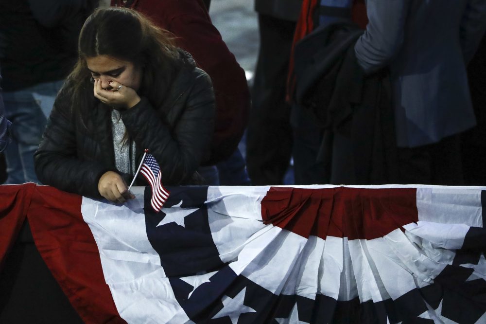 A Hillary Clinton supporter is pictured at the Jacob Javits Center in New York, Wednesday, Nov. 9, 2016. (Matt Rourke/AP)