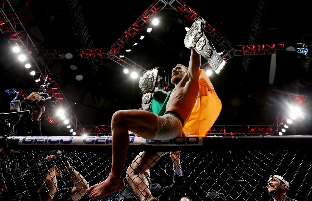 “I’d like to take this chance to apologize—to absolutely nobody,” McGregor said. &quot;The double-champ does what the [expletive] he wants!”(Michael Reaves/Getty Images )
