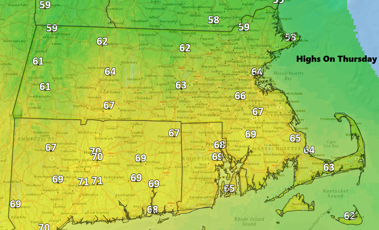Warmest readings will be found south of the Massachusetts Turnpike today. (Dave Epstein/WBUR)