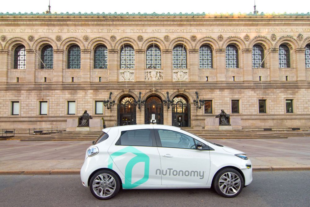 One of nuTonomy's autonomous vehicles in front of the Boston Public Library in Copley Square. (Courtesy city of Boston)