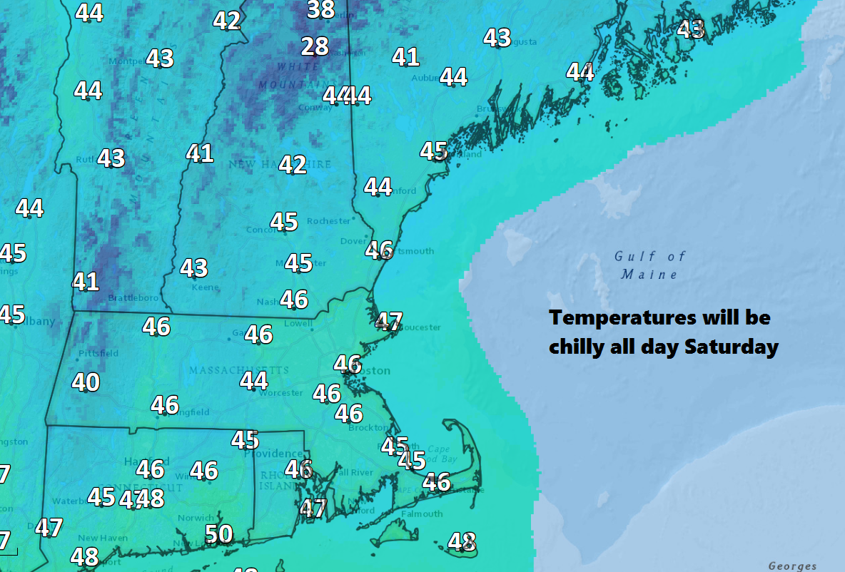 High temperatures Saturday will be quite chilly, but not atypical for November. (Dave Epstein/WBUR)