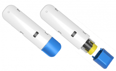 Rendering of Windgap’s epinephrine autoinjector in both a stowed and active state (Courtesy Windgap)