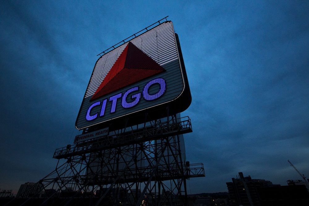 The Citgo sign in Kenmore Square at twilight. (Jesse Costa/WBUR)