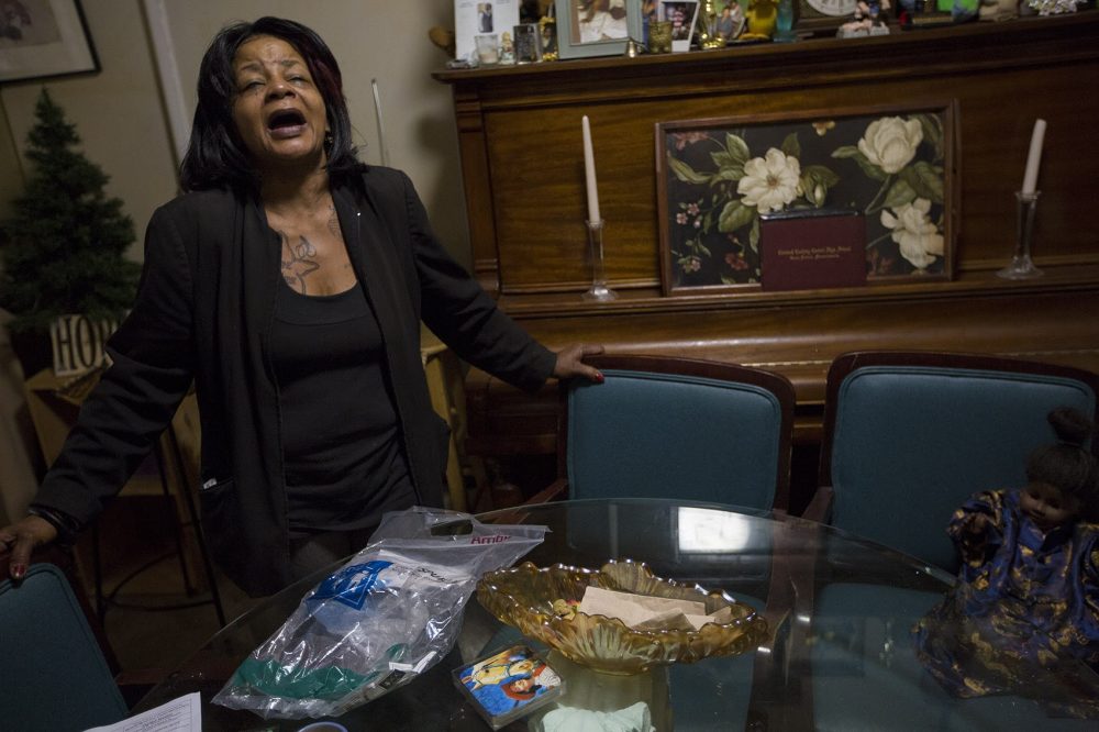 Hope Coleman grieves the loss of her son, Terrence Coleman, who was fatally shot by Boston police officers early Sunday. (Jesse Costa/WBUR)