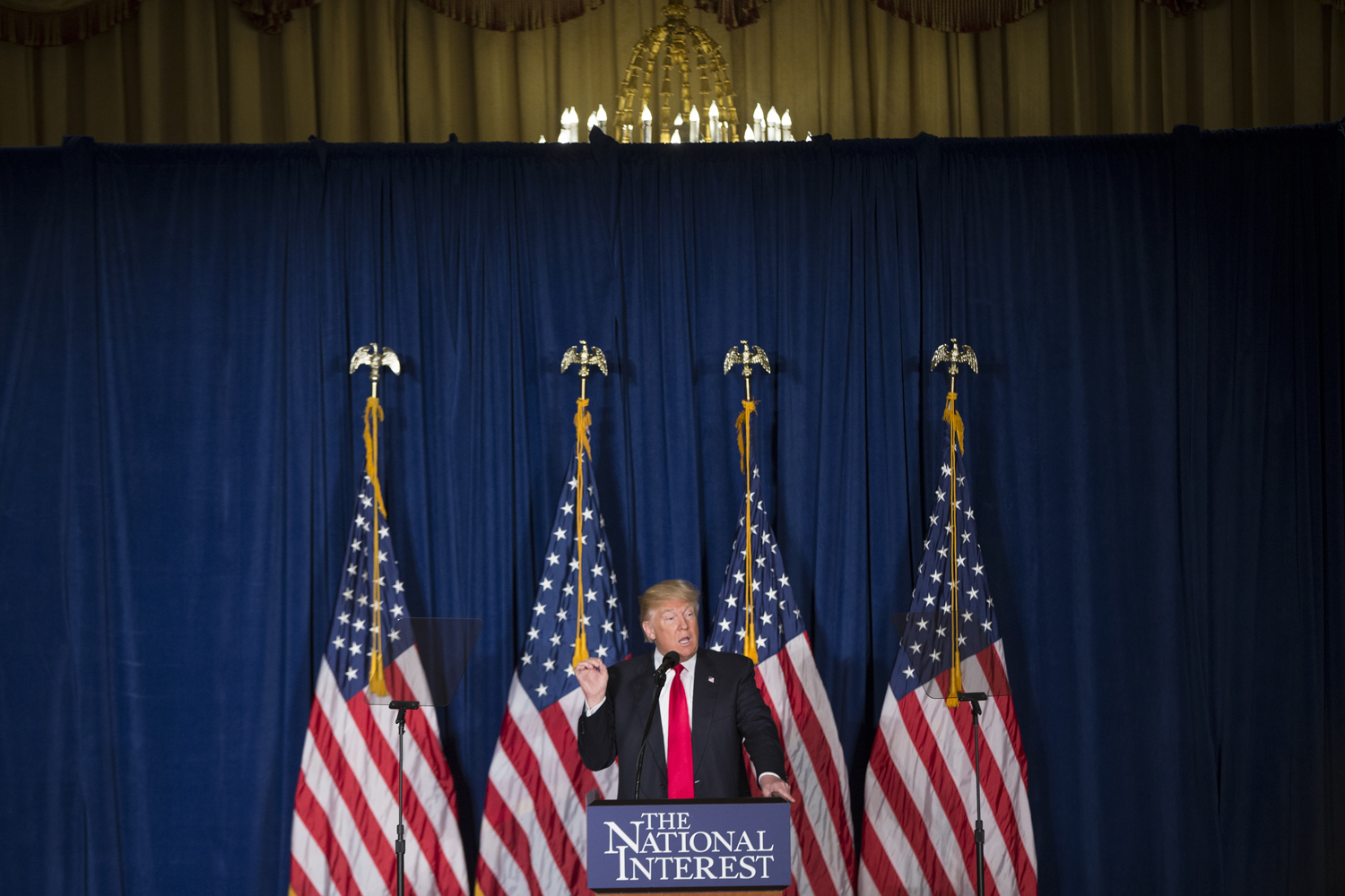 Republican presidential candidate Donald Trump gives a foreign policy speech at the Mayflower Hotel in Washington, Wednesday, April 27, 2016. (Evan Vucci/AP)