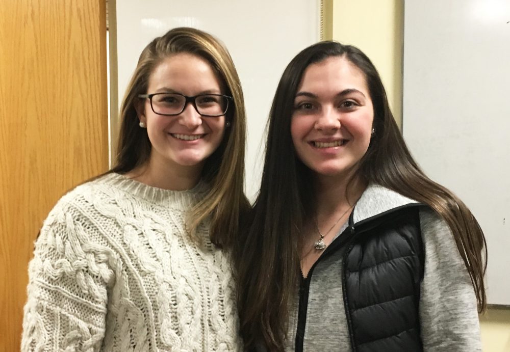 Triton Regional High School seniors Emma Lent (left) and Cassie McGrath (right). (Deborah Becker/WBUR)