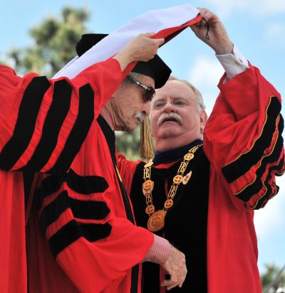 Boston University President Robert Brown, right, in a 2010 file photo  (Josh Reynolds/AP)