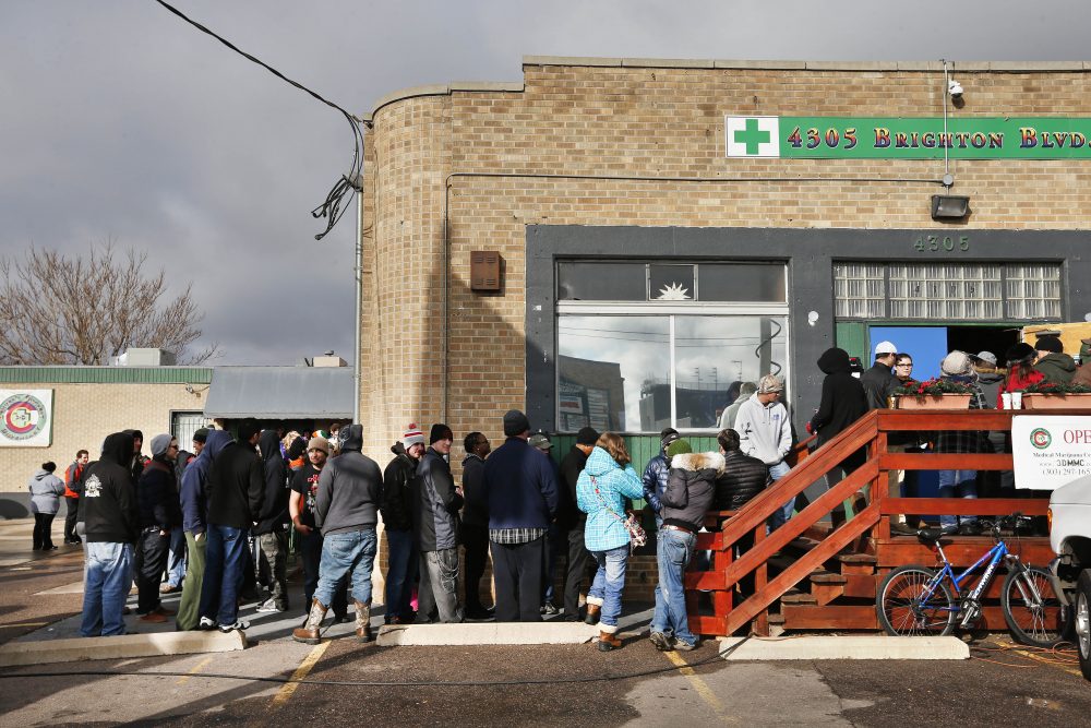 The opening of 3D Cannabis Center in Denver on Jan. 1, 2014. (Brennan Linsley/AP)
