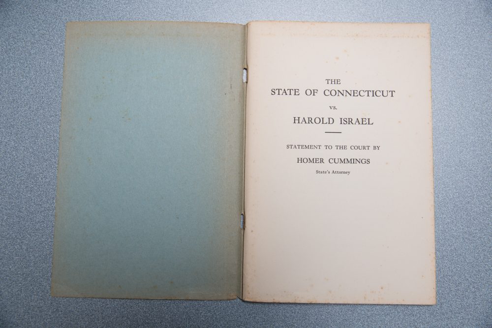 The transcript of Cummings' statement to the court on May 27, 1924 (Courtesy Dana Cummings; photo by Ryan Caron King for WBUR)