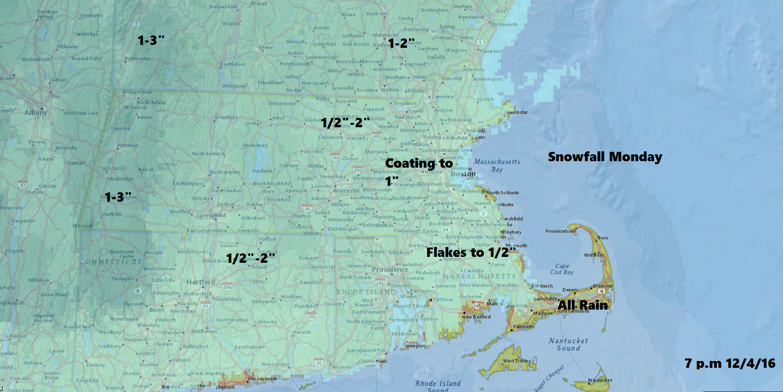 Some snowfall is likely for many areas Monday morning (Dave Epstein/WBUR)