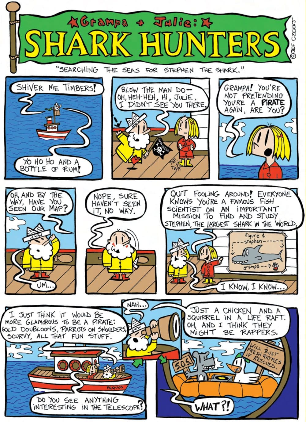 Jef Czekaj's &quot;Grandpa and Julie: Shark Hunters&quot; comic from Nickelodeon magazine. (Courtesy of Jef Czekaj)
