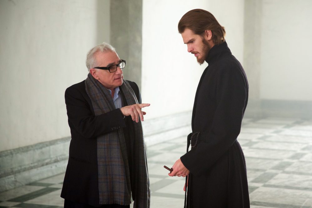 Director Martin Scorsese talks with Andrew Garfield on the set of the &quot;Silence.&quot; (Courtesy Kerry Brown/Paramount Pictures)
