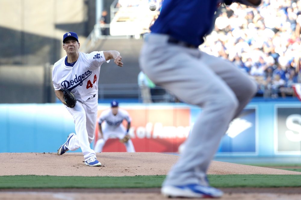 Hill throws a pitch against the Chicago Cubs in Game 3 of the 2016 NLCS. (Pool/Getty Images)