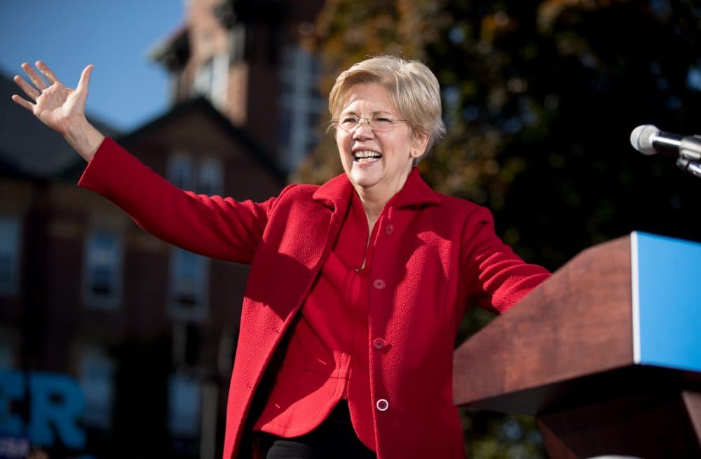 Sen. Elizabeth Warren, D-Mass., at a rally for Hillary Clinton at St. Anselm College in Manchester, N.H. in October of last year. (Andrew Harnik/AP)