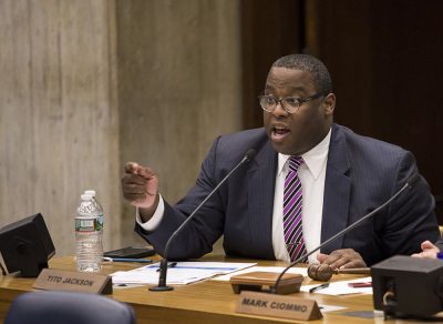 City Councilor Tito Jackson at a City Hall meeting in May 2016. (Jesse Costa/WBUR)