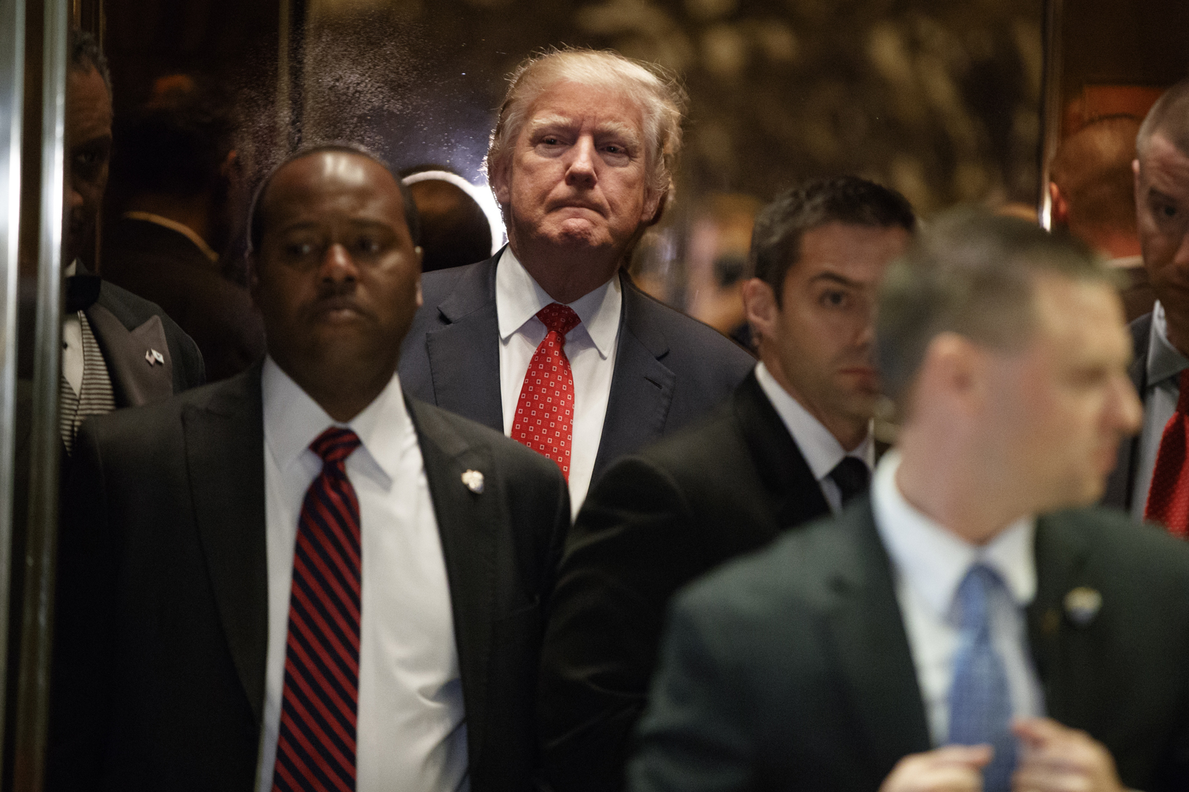 President-elect Donald Trump gets on an elevator after speaking with reporters at Trump Tower in New York, Monday, Jan. 9, 2017. (Evan Vucci/AP)