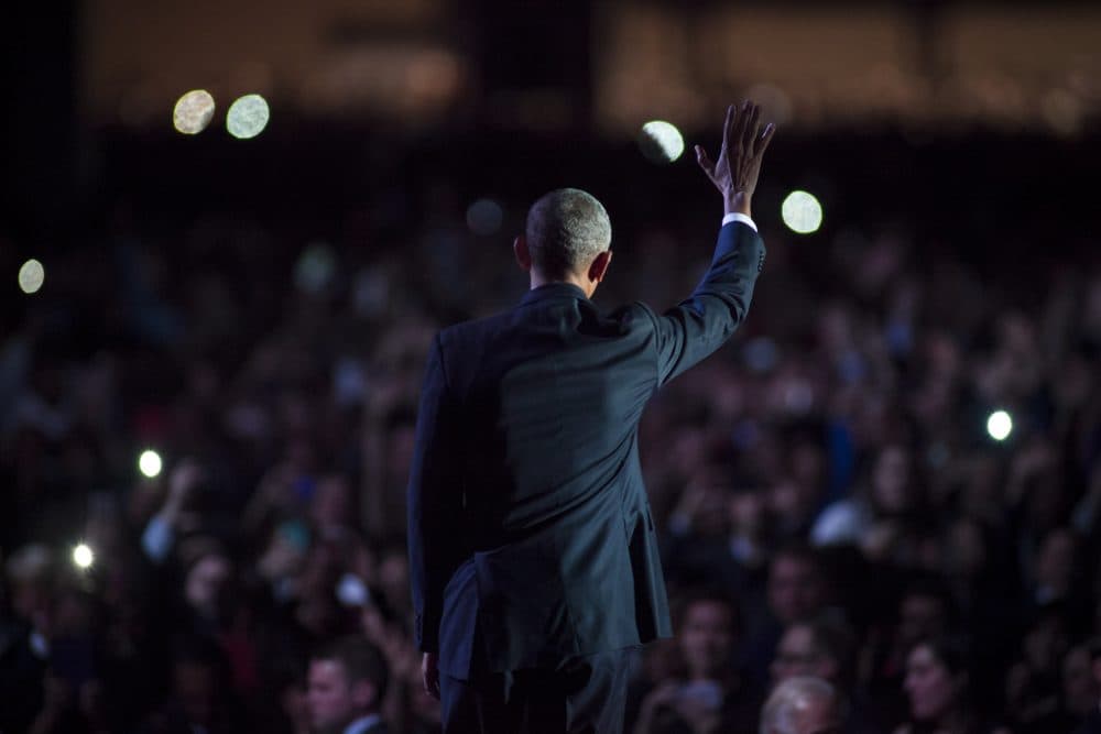 President Barack Obama waves to supporters after delivering his farewell speech at McCormick Place on Jan. 10, 2017 in Chicago. (Darren Hauck/Getty Images)