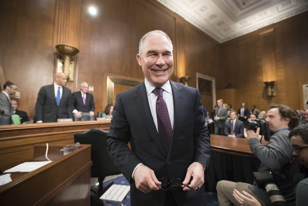 Environmental Protection Agency Administrator-designate Scott Pruitt arrives on Capitol Hill in Washington, Wednesday, Jan. 18, 2017, to testify at his confirmation hearing before the Senate Environment and Public Works Committee. (J. Scott Applewhite/AP)