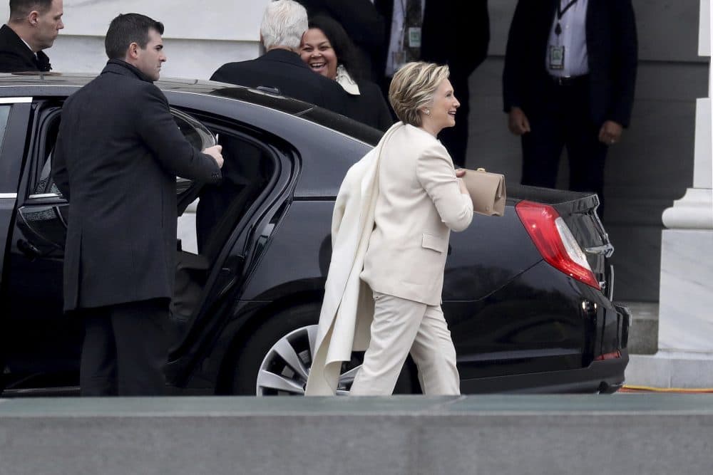 Hillary Clinton and former President Bill Clinton arrive on Capitol Hill in Washington on Friday for the inauguration of Donald Trump. (Rob Carr via AP, Pool)