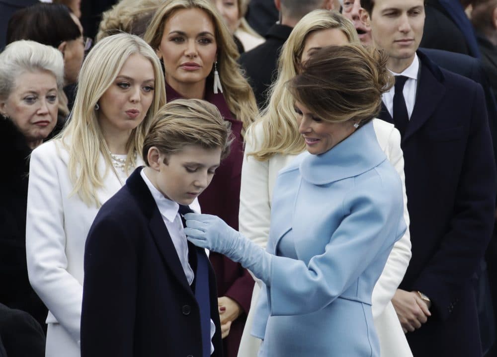 President-elect Donald Trump's wife Melania Trump adjusts Barron Trump's tie. (Patrick Semansky/AP)