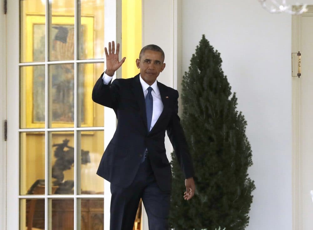 President Barack Obama waves as he leaves the Oval Office of the White House before the start of presidential inaugural festivities for the incoming 45th President of the United States Donald Trump. (Evan Vucci/AP)