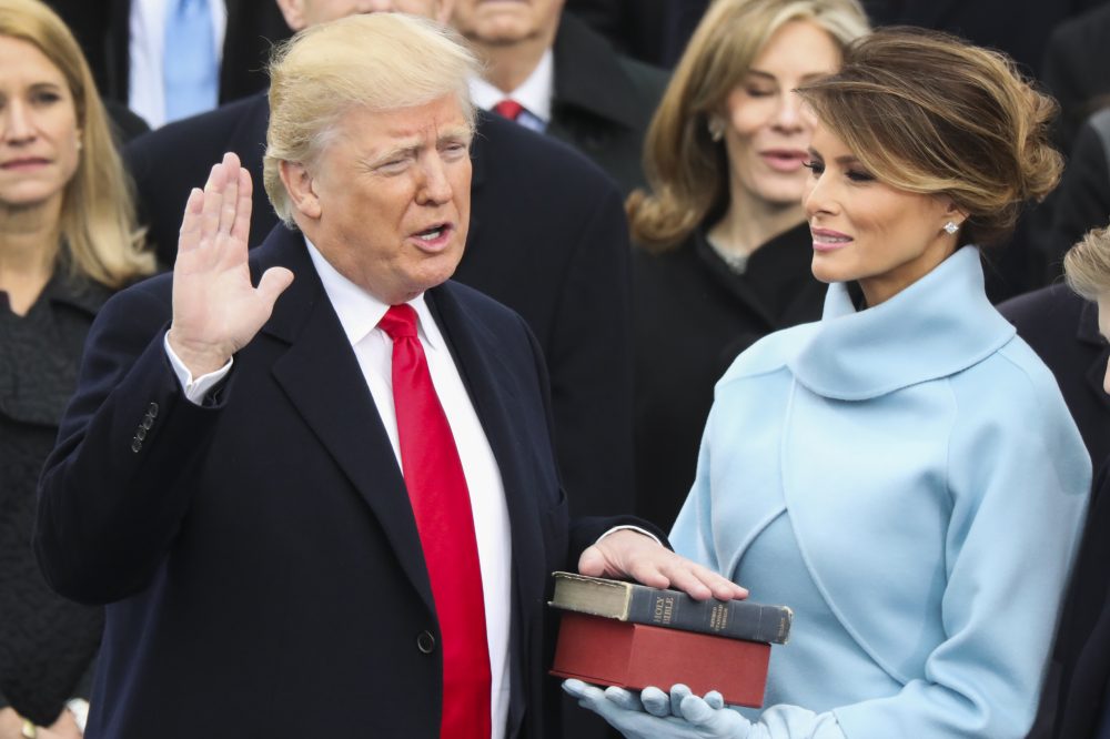 Donald Trump is sworn in as the 45th president of the United States as Melania Trump looks on during the 58th Presidential Inauguration at the U.S. Capitol on Friday. (Andrew Harnik/AP)