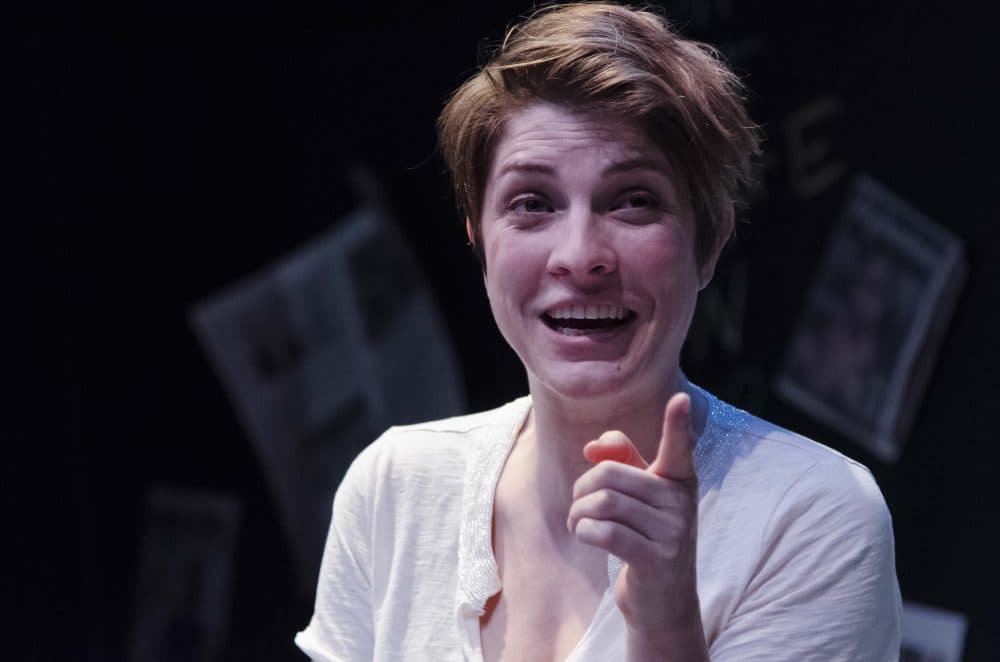 Georgia Lyman is full of energy in Ronan Noone's production of &quot;The Atheist.&quot; (Courtesy Kalman Zabarsky/Boston Playwrights' Theatre)