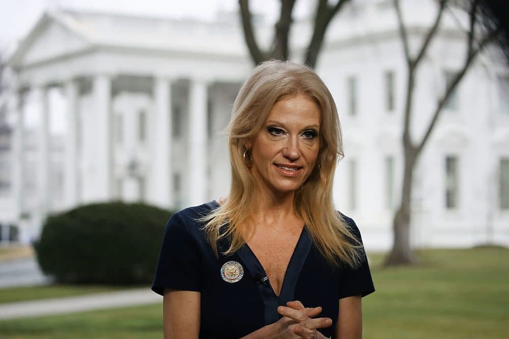Counselor to the president Kellyanne Conway prepares to appear on &quot;Meet The Press,&quot; from the north lawn at the White House, Jan. 22, 2017 in Washington. (Mark Wilson/Getty Images)