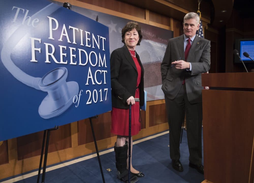 Sen. Susan Collins (R-Maine), left, and Sen. Bill Cassidy (R-La.) participate in a news conference on Capitol Hill in Washington, Monday, Jan. 23, 2017, to announce the Patient Freedom Act of 2017, a possible GOP replacement bill for the Affordable Care Act.  (J. Scott Applewhite/AP)