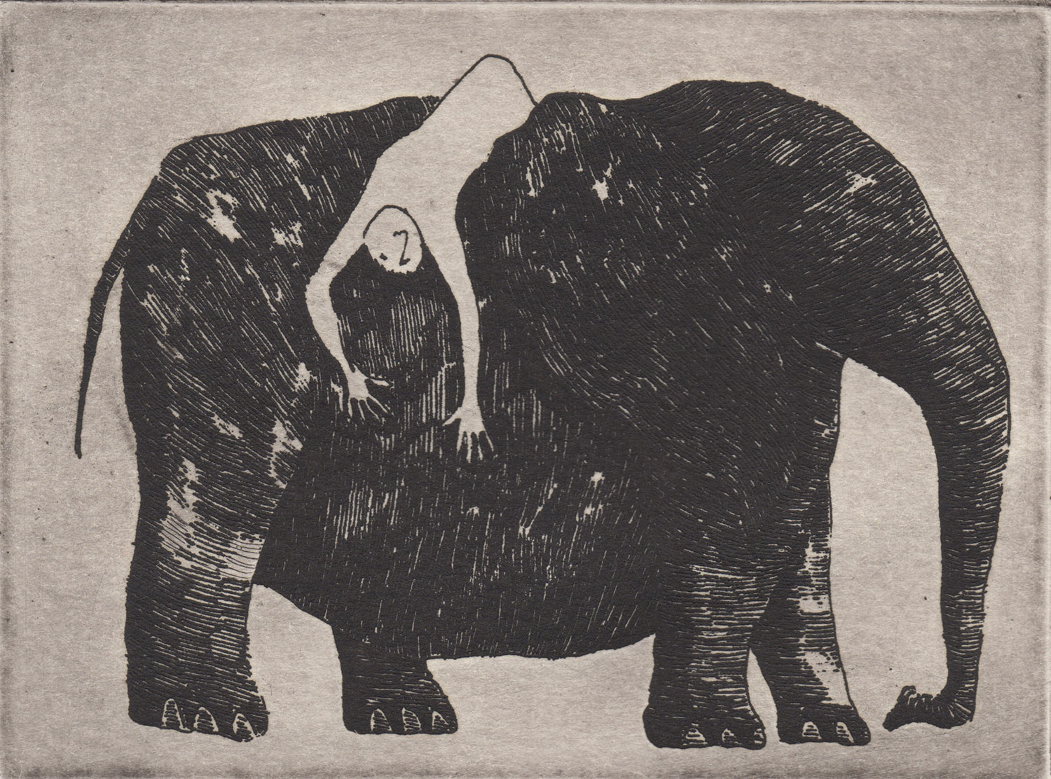 Edward Gorey, "Elephant with Prostrate Passenger." (©Edward Gorey Charitable Trust)