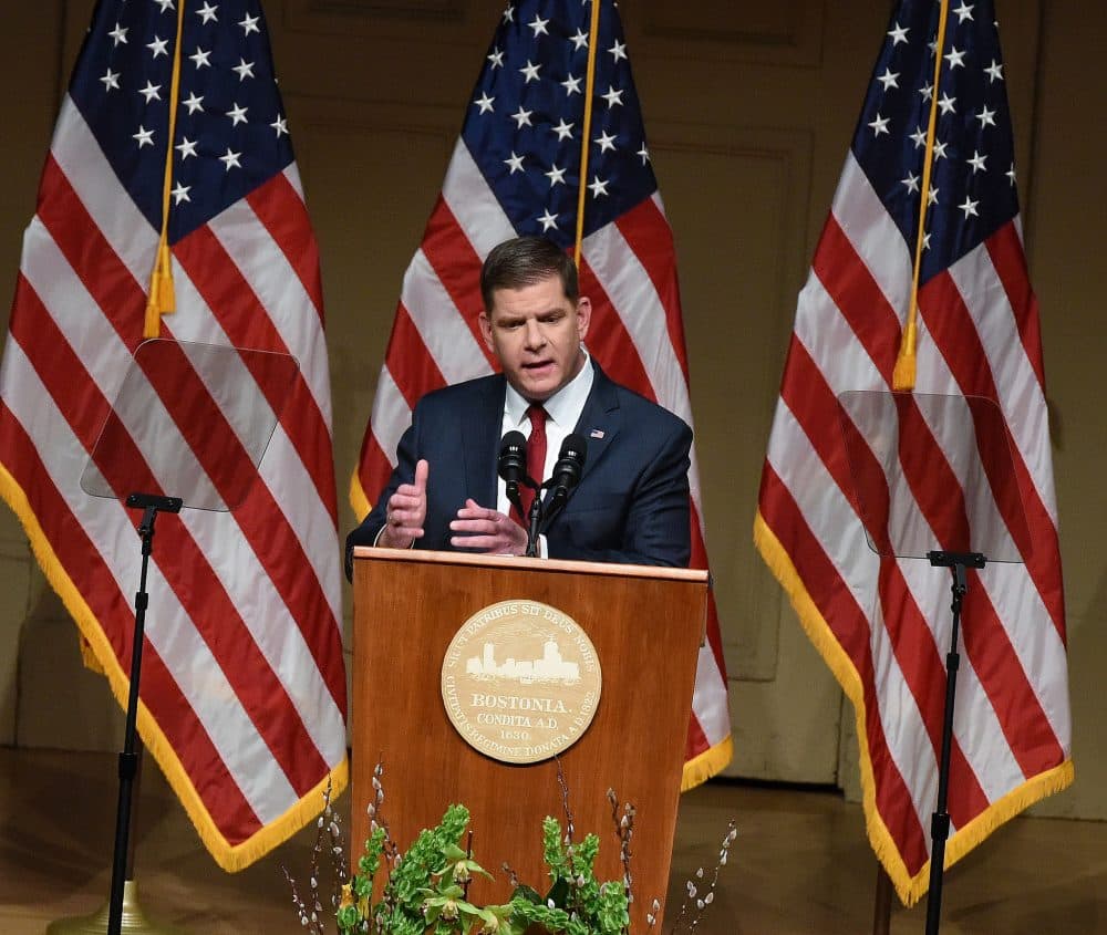 Mayor Marty Walsh delivers his State of the City address at Boston Symphony Hall on Tuesday night. (Courtesy of Isabel Leon/Mayor's Office)