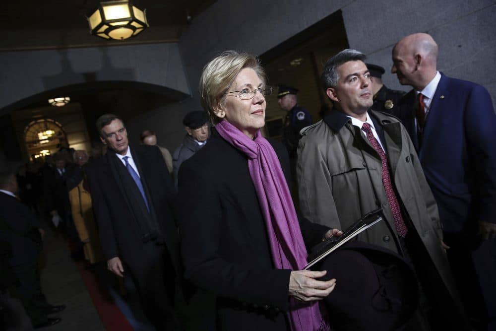 Sen. Elizabeth Warren arrives for Donald Trump's inauguration ceremony Friday. (Win McNamee/AP)