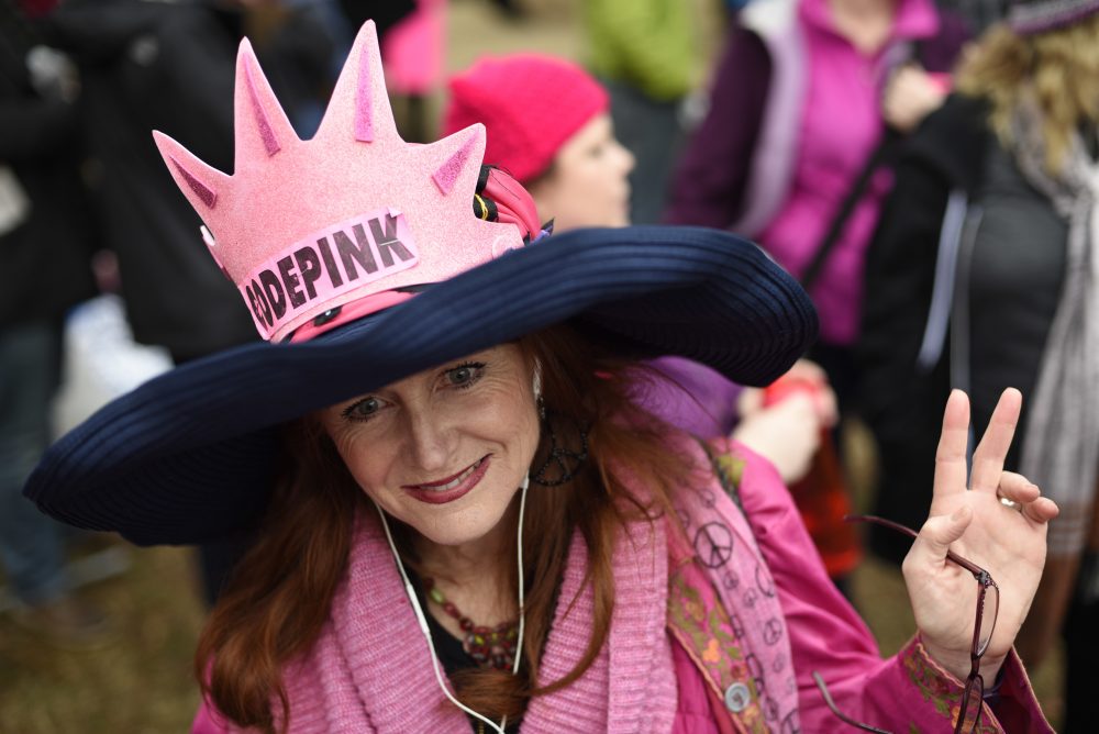 Jodi Evans from Los Angeles, Calif., attends the Women's March on Washington on Independence Ave. on Saturday, Jan. 21, 2017 in Washington, on the first full day of Donald Trump's presidency. Thousands are massing on the National Mall for the Women's March, and they're gathering, too, in spots around the world. (Sait Serkan Gurbuz/AP)