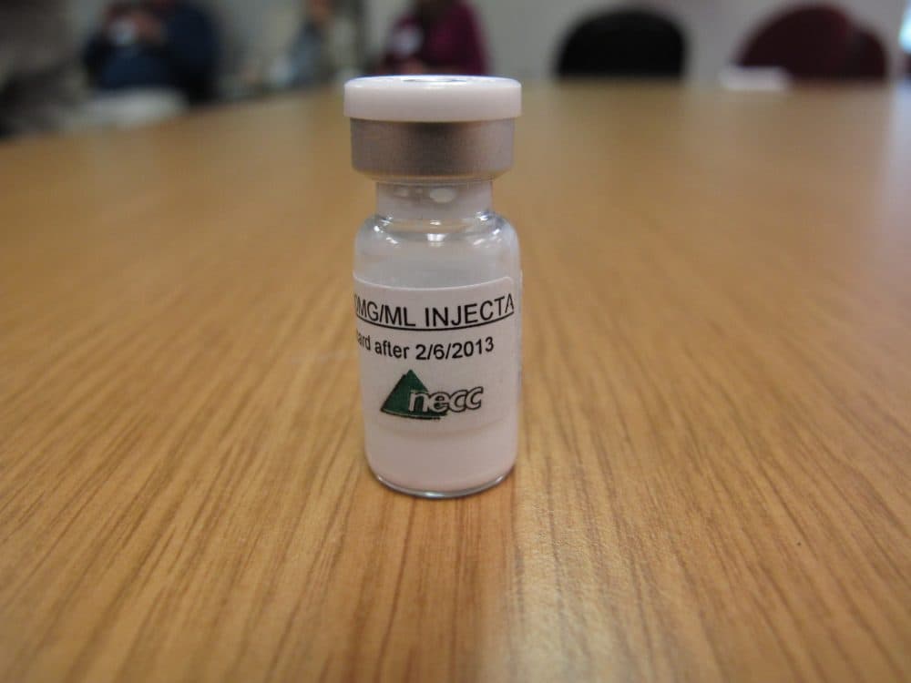 A vial of injectable steroids from the New England Compounding Center is displayed in this 2012 file photo. (Kristin M. Hal/AP)