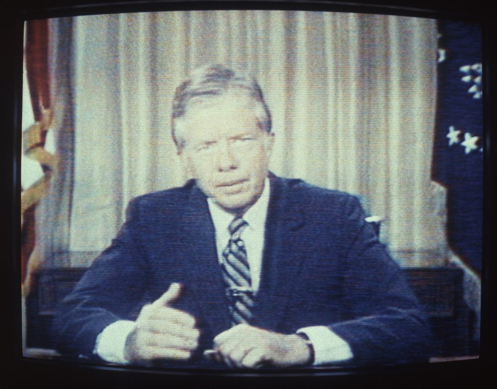 President Carter’s agenda to move our energy economy toward efficiency and renewable sources remains unfinished, yet more urgent than ever, writes Frederick Hewett. Pictured: U.S. President Jimmy Carter delivers his energy speech in which he spoke of a &quot;crisis of confidence&quot; July 15, 1979. The speech was referred to by some as his &quot;malaise speech,&quot; although he never used that word during it. (Dale G. Young/AP)