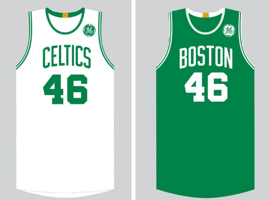 The GE logo is seen on the Celtics' jerseys (Courtesy of GE)