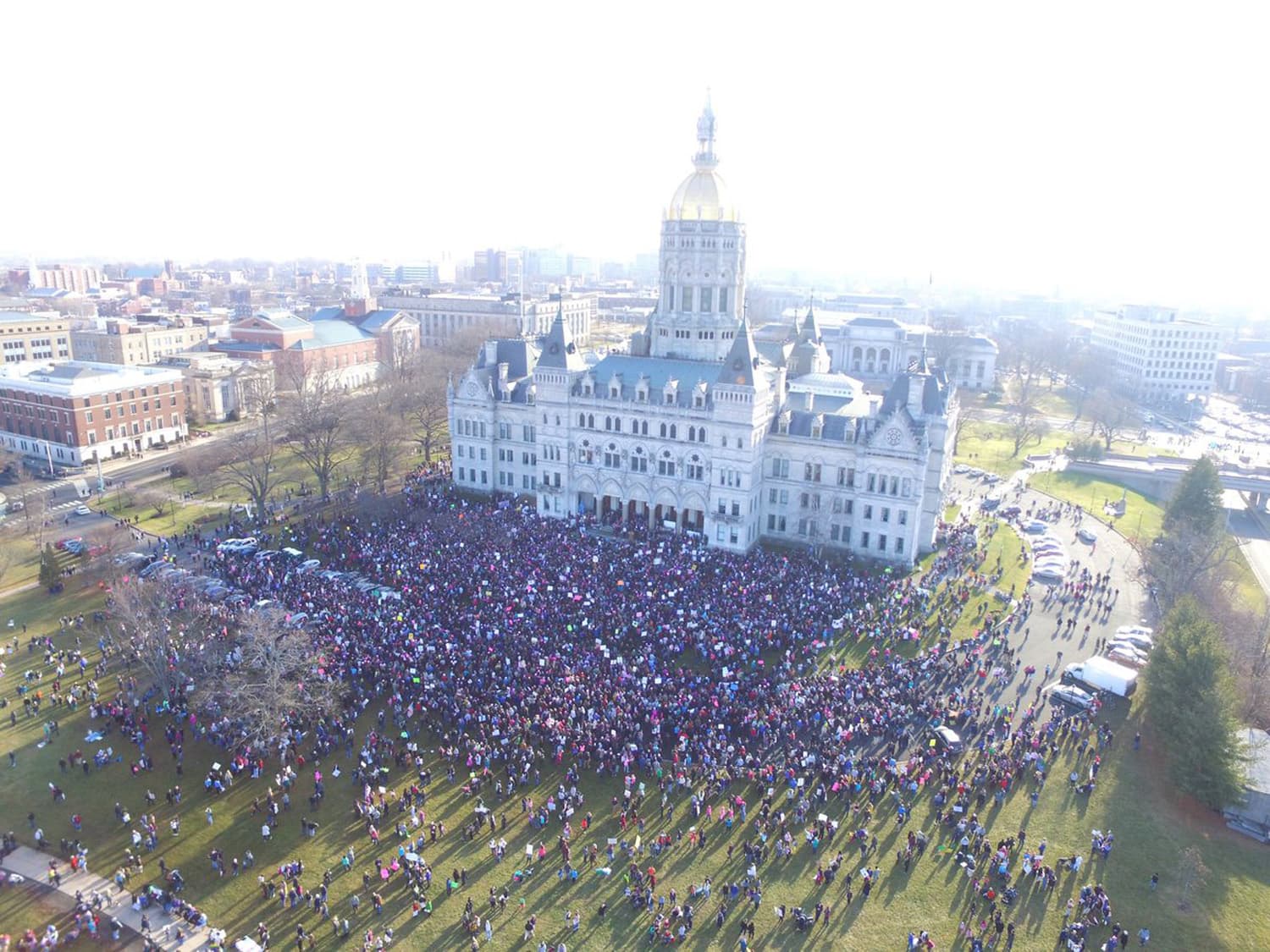 A scene at the Connecticut State Capitol in Hartford, CT during Saturday's Women's March in the Nutmeg State. (Courtesy Mary_Vrp)