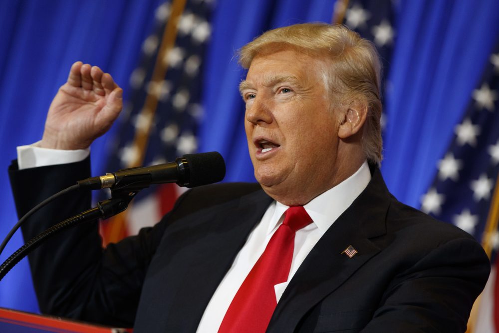 President-elect Donald Trump speaks during a news conference in the lobby of Trump Tower in New York, Wednesday, Jan. 11, 2017. (Evan Vucci/AP)